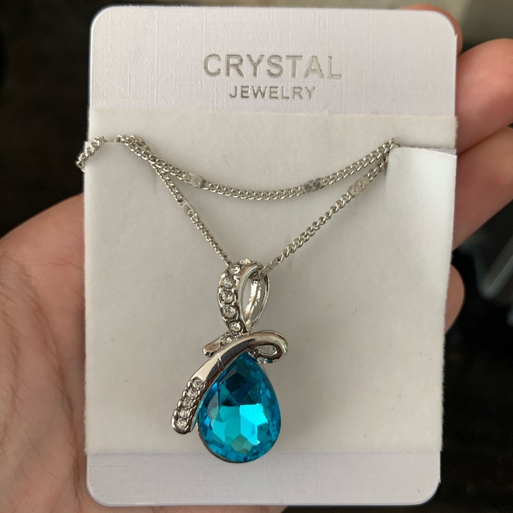 NWB Blue Crystal Sterling Silver Necklace